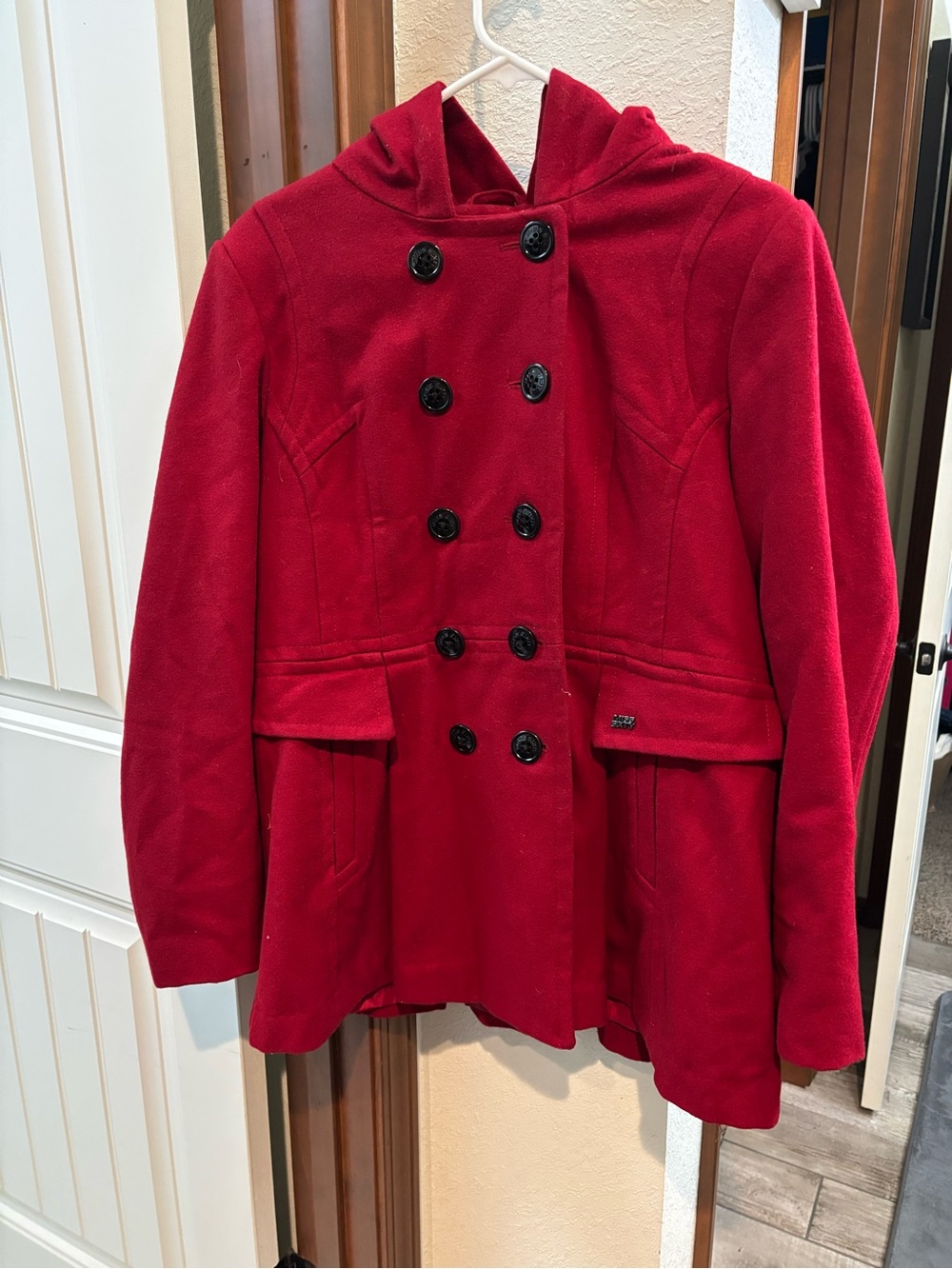 Miss Sixty Red Double-Breasted Hooded Peacoat